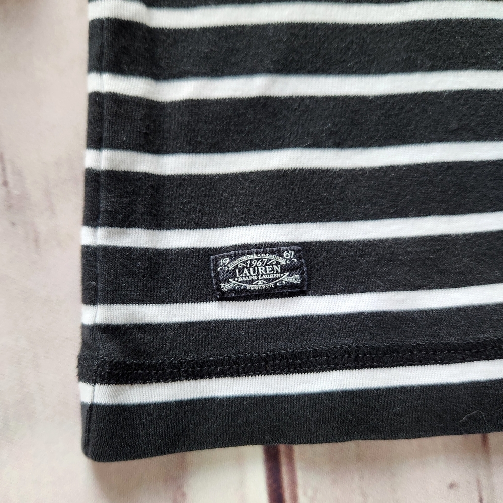 Lauren Ralph Lauren 3/4 Sleeve Henley Shirt Black White Stripe | Women's Size L - Picture 3 of 8